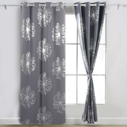 Deconovo Light Grey Flower Blackout Curtains