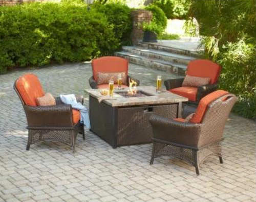 Modern Steel 5 Piece Patio Conversation Seating Set with Fire Pit