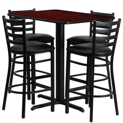 Rectangular Laminate Table Set with 4 Ladder Back Metal Bar Stools - kitchen table set