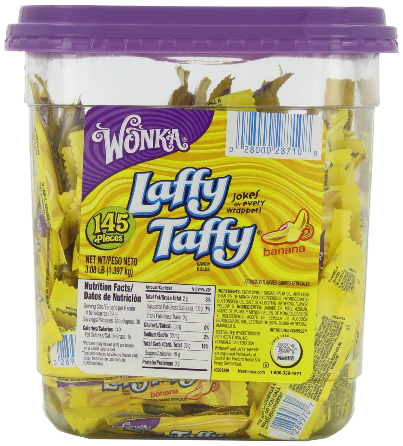 2) Wonka Laffy TaffyJar, Banana, 145-Count
