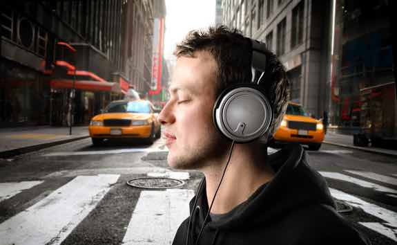listening to music on headphones